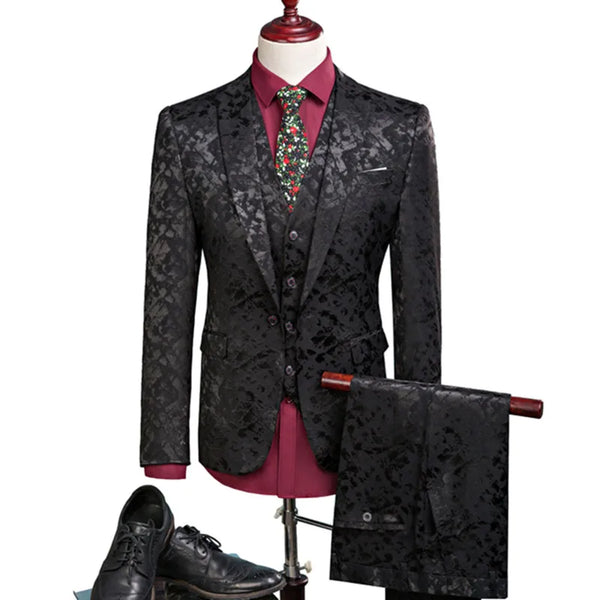 Elegant Men's 3-Piece Suit Set - Business Casual Blazer, Vest & Pants for Weddings and Events
